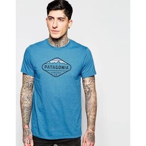 Patagonia Ventura Crest Slim Fit Fitz Roy Turquoise Blue Mens Short Sleeve Shirt